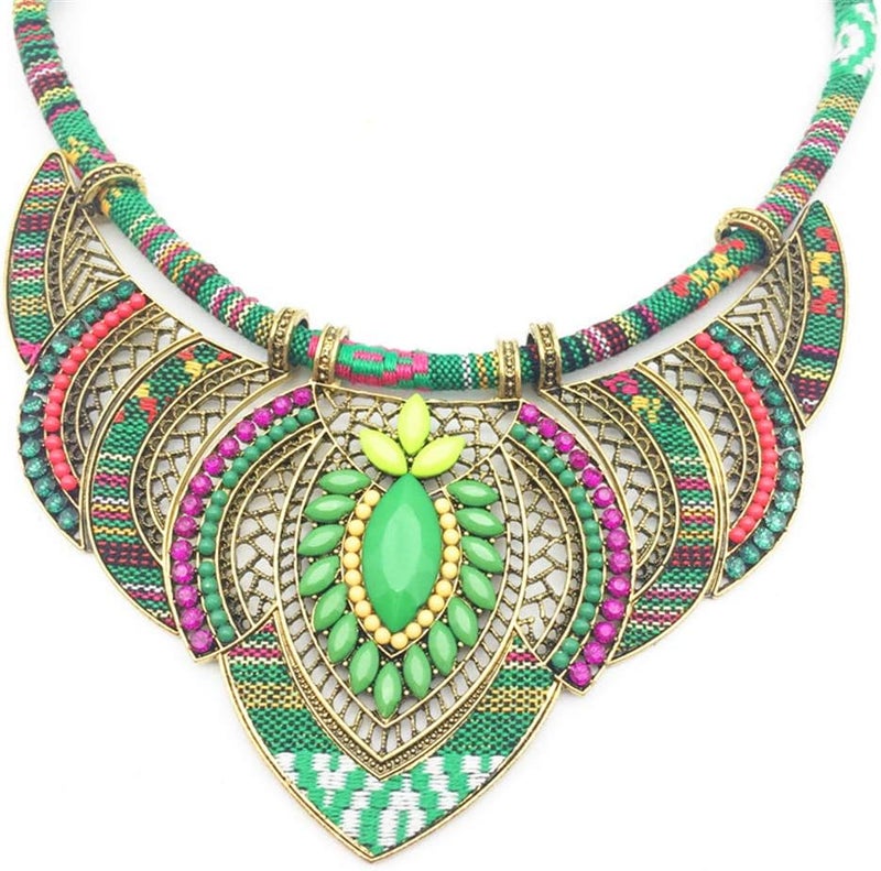 YAZILIND Ethnic Style Chunky Colorful Collar Festival Tribal Beaded Bib Choker Costume Necklace - Image 1